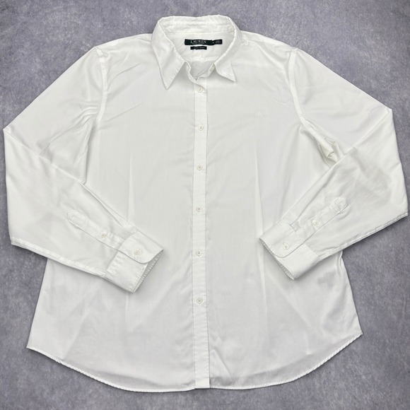 Lauren Ralph Lauren Tops - Lauren Ralph Lauren Shirt Womens XL White Non Iron Cotton Button Down Blouse LRL